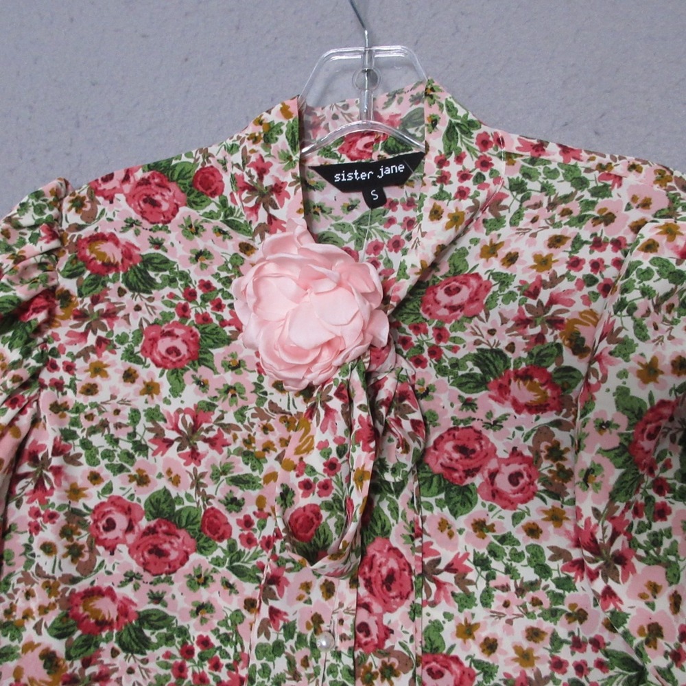 Sister Jane Top Small Floral Coquette Slit Sleeve Cottage Core Rose Pin Boho NWT